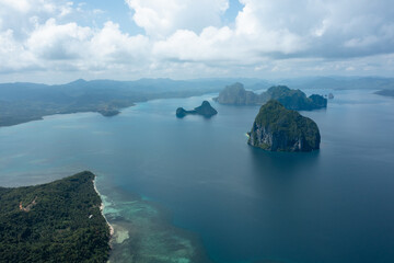 Aerial drone panoramic shot of Pinagbuyutan Island