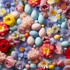 easter eggs among flowers