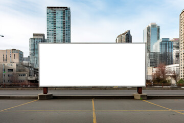 Fototapeta na wymiar Billboard in blank in city rooftop with transparent background