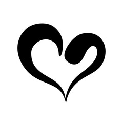 Heart hand drawn with ink brush isolated on white background