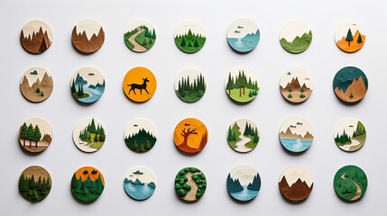 set of round icons with various landscapes, isolated on the white background. - obrazy, fototapety, plakaty