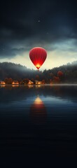 a hot air balloon over a lake