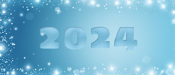 Happy New Year 2024. Snowflakes on blue background.