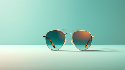 a pair of sunglasses on a table - obrazy, fototapety, plakaty