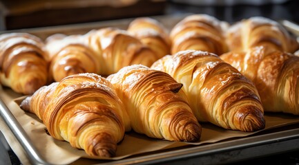 a group of croissants on a tray