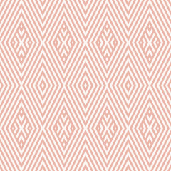 Seamless geometric pattern with pink rhombuses, stripes, lines. Abstract vector design, repeat background texture. Simple feminine retro ornament for textile, wallpaper, wrapping, decoration, print