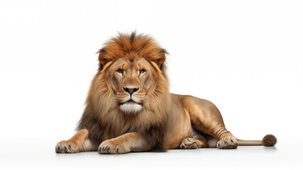 Lion Lounging on White Background, CGI Render