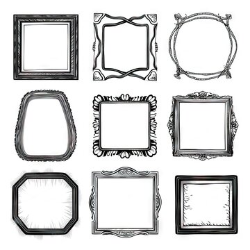 Hand Drawn Frames Collection Isolated on White. Cartoon Style Doodle Borders with Pencil Effect
