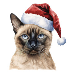 Siamese Cat Wearing a Santa Hat. AI generated image