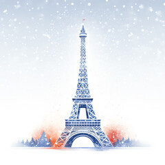 a eiffel tower in the snow with Eiffel Tower in the background