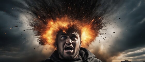 Head explosion, strong emotion of male anger.