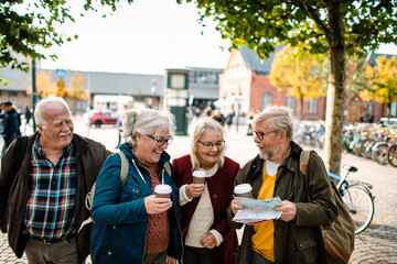 Group of senior tourists walking in the city