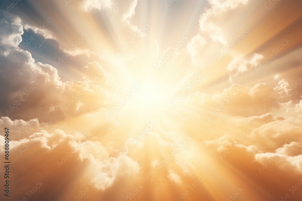 Poster sun shining brightly through the clouds. ideal for nature or weather related projects