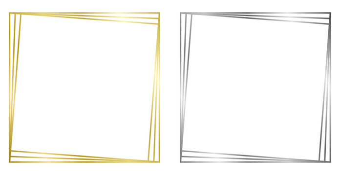 Set of golden and silver metal frames isolated on white. Vector frame for text, photo, certificate, pictures, diploma, card, invitation. Square luxury frames 