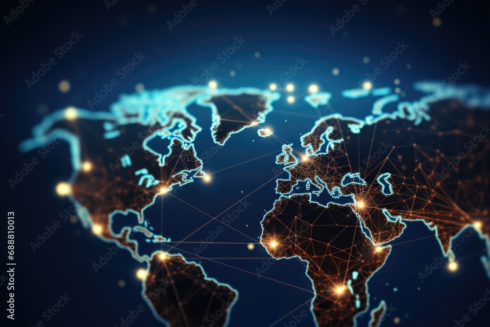 Aufkleber A map of the world with lines and dots. Can be used for various applications
