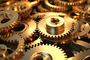 A detailed close-up view of a bunch of gears. This image can be used to depict mechanical processes, machinery, engineering, or industrial concepts