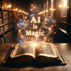 Book of Tech Sorcery: AI Magical Glow in Vintage Library
