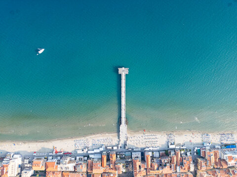 Aerial view of Nice coastline and landmark tower