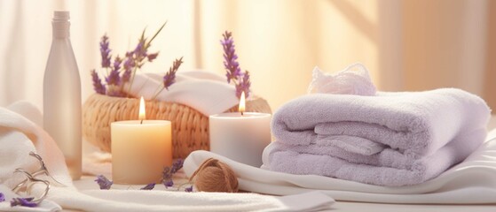 spa setting with candles and towels