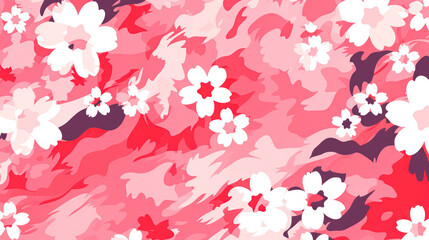 Abstract Cherry Blossoms Camo Texture Pattern. Pink Flowers. Unique Design for Textile Industry