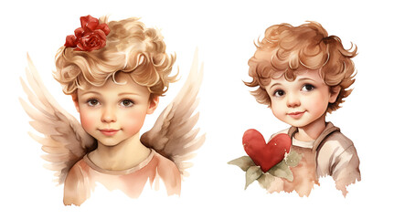 Cute Cupid, valentine's day, watercolor clipart illustration with isolated background.