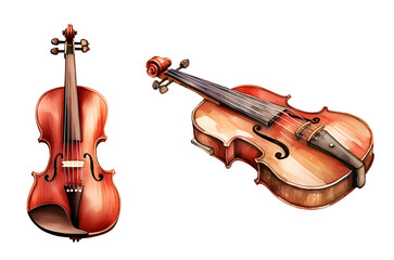 Violin, valentine's day, watercolor clipart illustration with isolated background. - obrazy, fototapety, plakaty