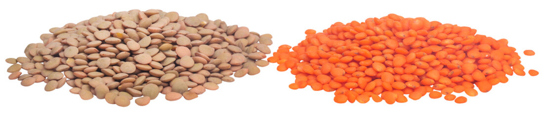 Green and red lentils