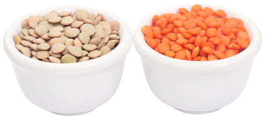 Green and red lentils