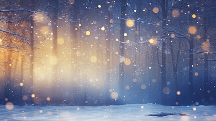 beautiful  landscape of forest covered in snow and bokeh