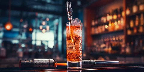  Aperol cocktail syringe on the bar counter © Julia