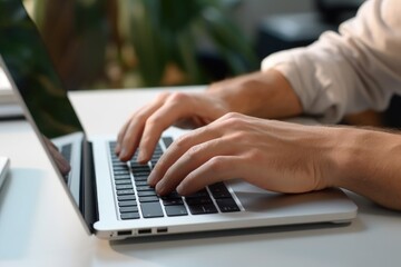 Person typing on a laptop, suitable for technology or work-related concepts