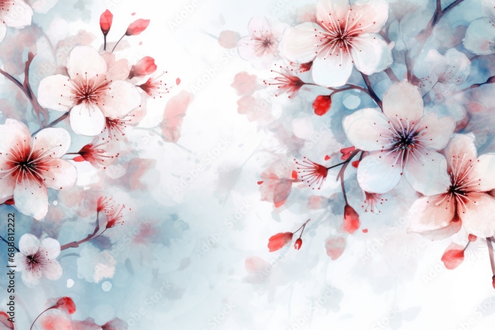 Poster a painting of a bunch of flowers on a branch. suitable for various uses