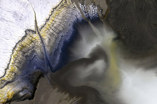 Aerial view of textured terrain at Riotinto, Spain