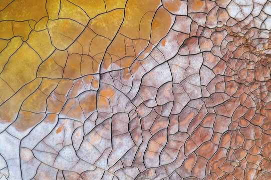 Aerial perspective of cracked Riotinto landscape