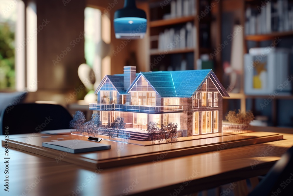 Aufkleber A model of a house displayed on a table. Perfect for real estate and architecture concepts