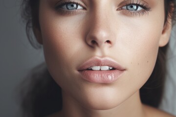 Fototapeta premium A close-up view of a woman's face, highlighting her beautiful blue eyes. Perfect for beauty and fashion-related projects