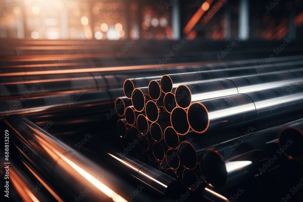 Poster A compact arrangement of pipes stacked on top of each other. This versatile image can be used to illustrate various industrial concepts and construction projects