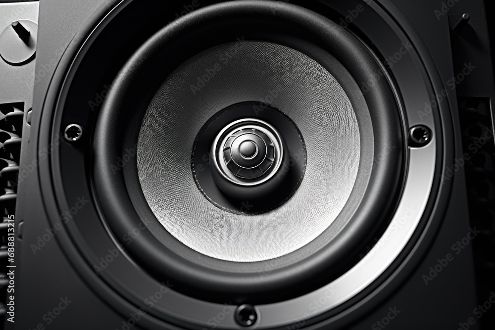 Poster a black and white photo of a speaker. suitable for various design projects