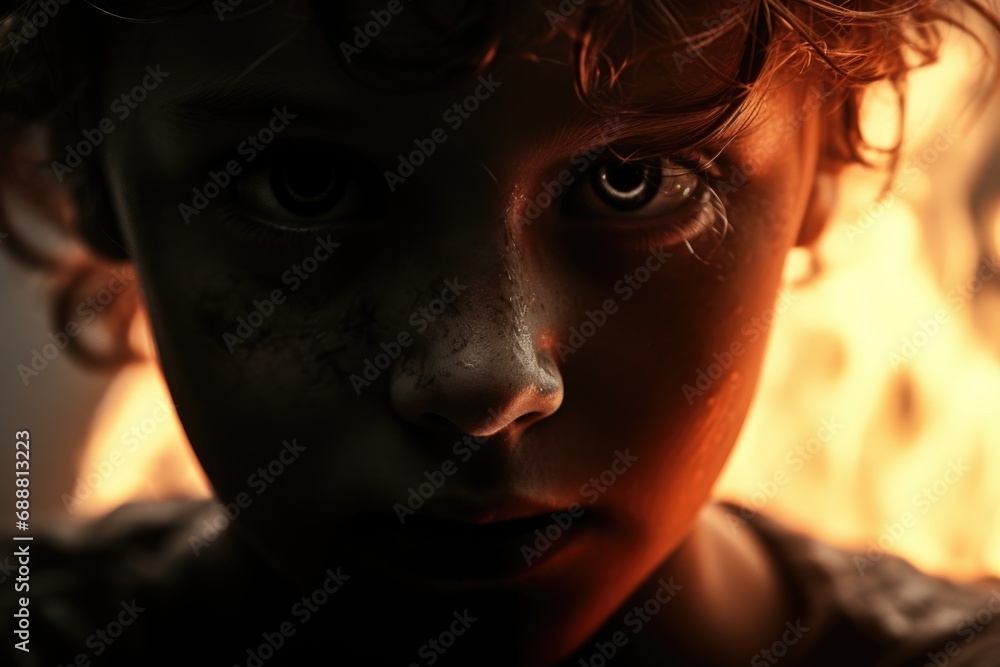 Poster a close-up view of a child with freckles on his face. this image can be used to represent innocence,