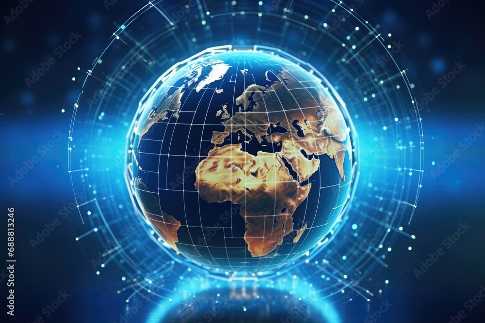 Aufkleber A globe with intricate lines and dots surrounding it. This versatile image can be used to represent global connectivity, technology, communication, or data visualization