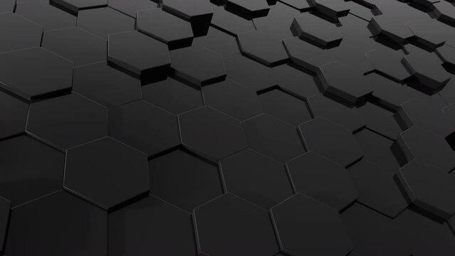 3d abstract black animation background.  Abstract dark hexagon mosaic looping animation wall.