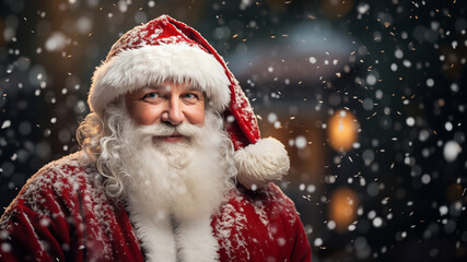 Santa Claus in Snow Winter. Christmas and Happy New Year