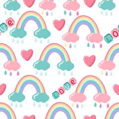 seamless love pattern with rainbows and clouds 2