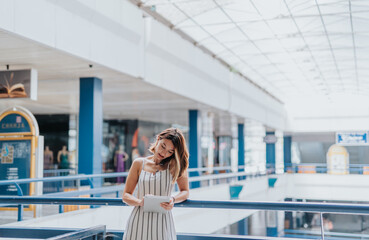 Businesswoman discusses marketing strategies, analyzes data, and plans for a new project. She works...
