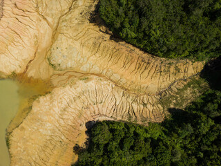 Drone photo of a dried up lake in Penang, Malaysia. 