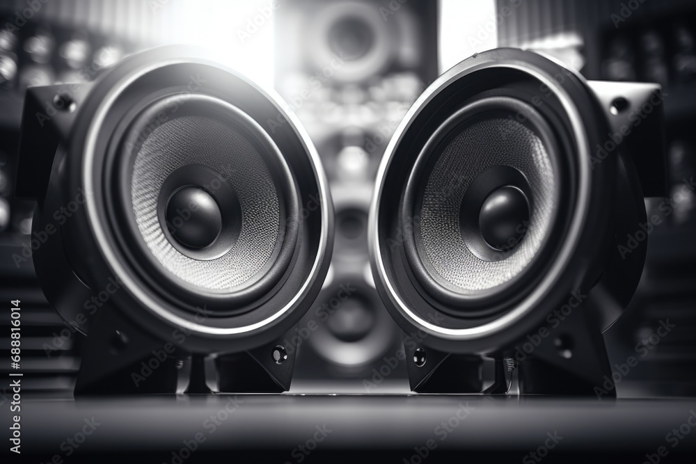 Aufkleber pair of speakers placed on top of a table. suitable for music-related projects or interior design co