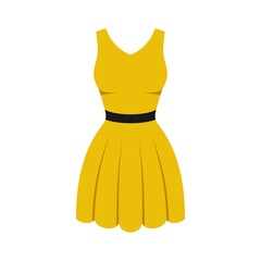 Dress in flat style. Woman clothing. Silhouette apparel. Evening and cocktail dress icon. Vector illustration