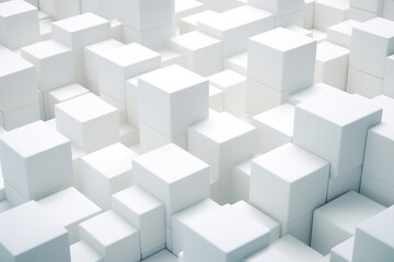 Fototapeta na wymiar White cubes arranged in a room, suitable for modern interior design