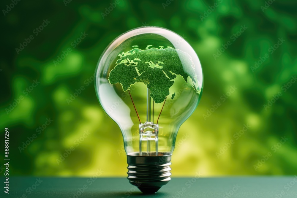 Poster a light bulb with a green globe inside. can be used to represent eco-friendly concepts or ideas