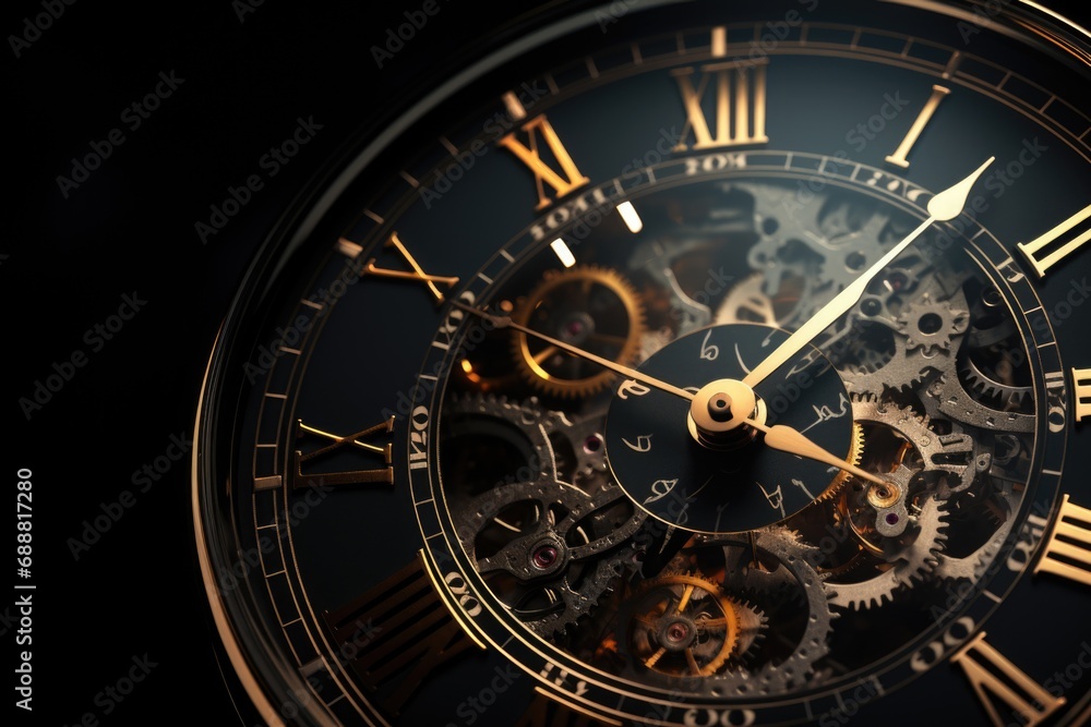 Aufkleber A detailed close-up of a clock with visible gears. Perfect for illustrating time management concepts or representing the passage of time in various industries